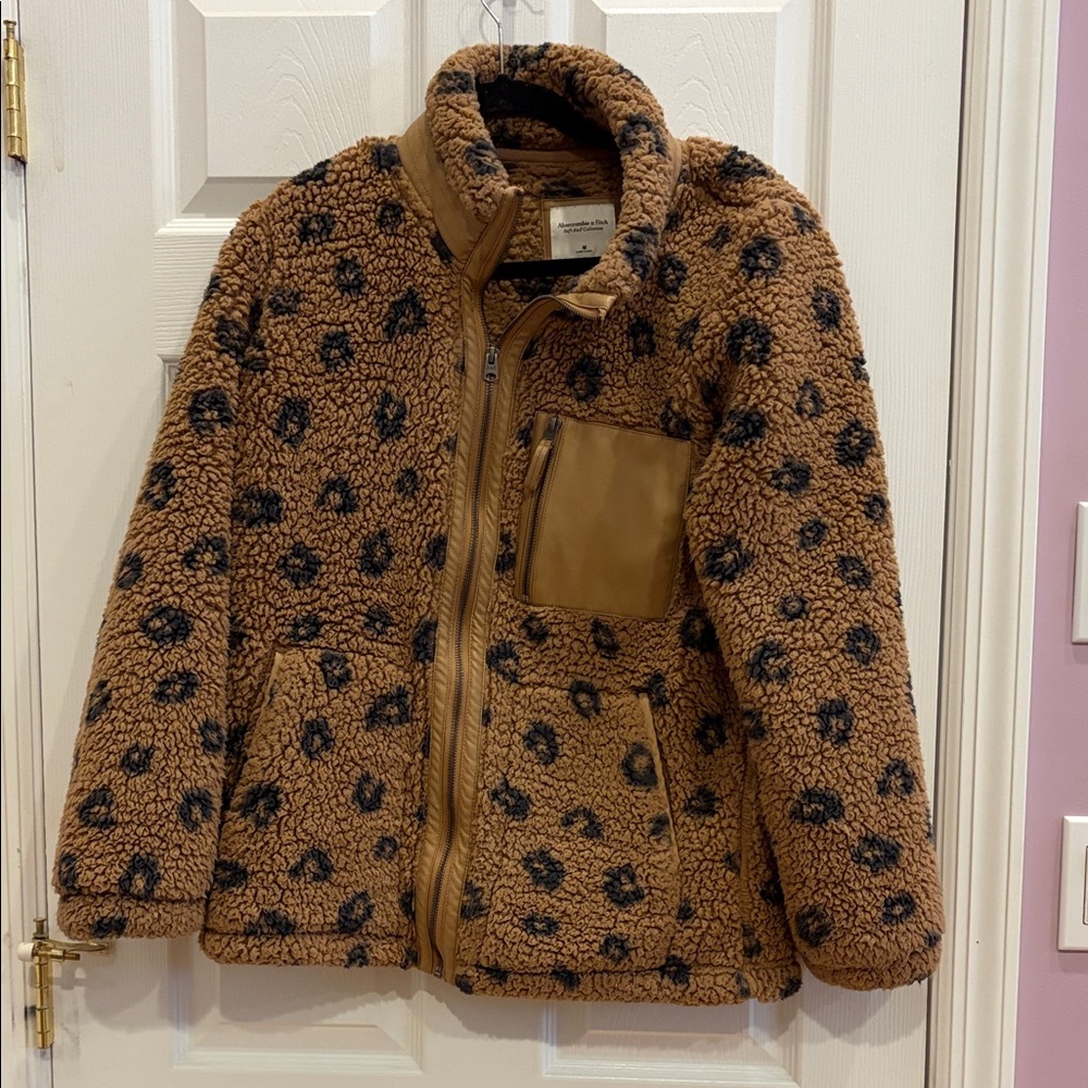 Abercrombie Brown Sherpa Jacket with Black Pattern